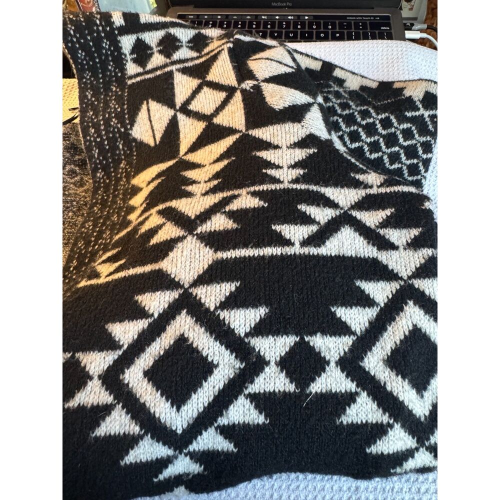 FRYE The Cozy Cardigan L Black Ivory Geometric Southwestern Open Front Sweater - Picture 7 of 10
